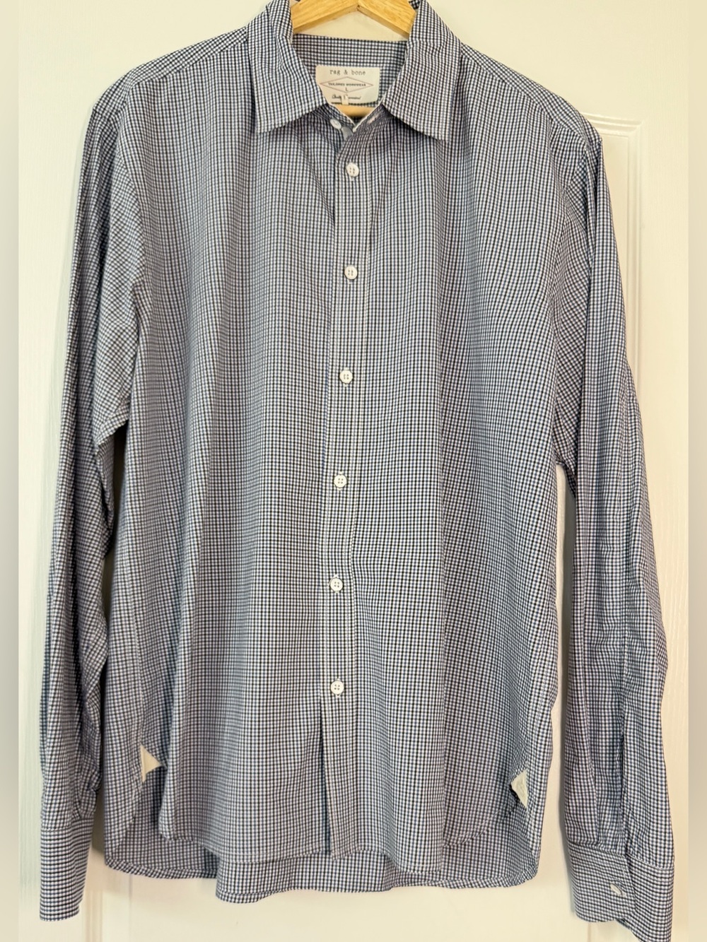 rag & bone Men’s L Blue Navy Micro Gingham Button Down Shirt 100% Cotton